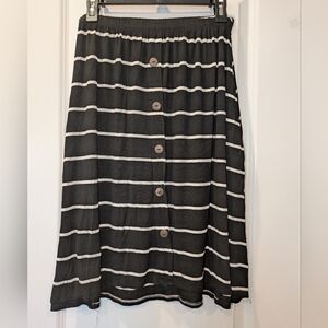 Cents of Style Black White Striped Midi Skirt Large Faux Button USA